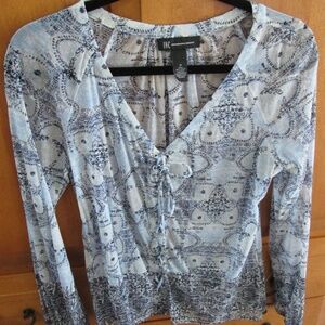 INC Sheer Blue Patterned Top - Size Medium